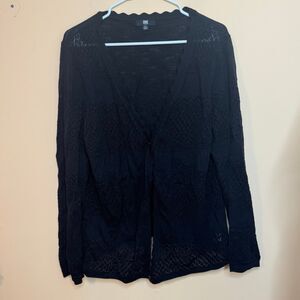 Frye size XL black pointelle knit button-front cardigan sweater